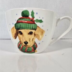 PORTOBELLO Christmas Dog Cap Scarf MERRY & BRIGHT Large Coffee Mug Cup England